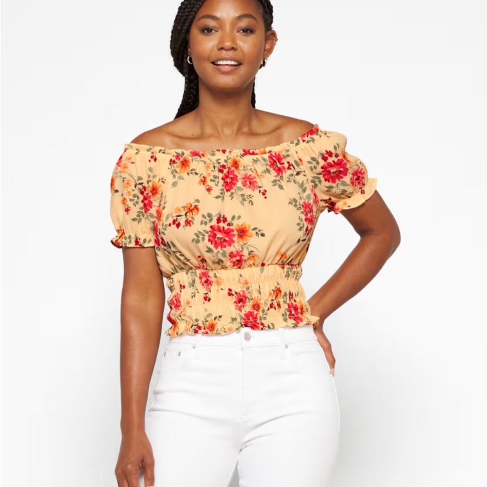 Chic Floral Off-Shoulder Blouse - Yellow and Pink NWOT